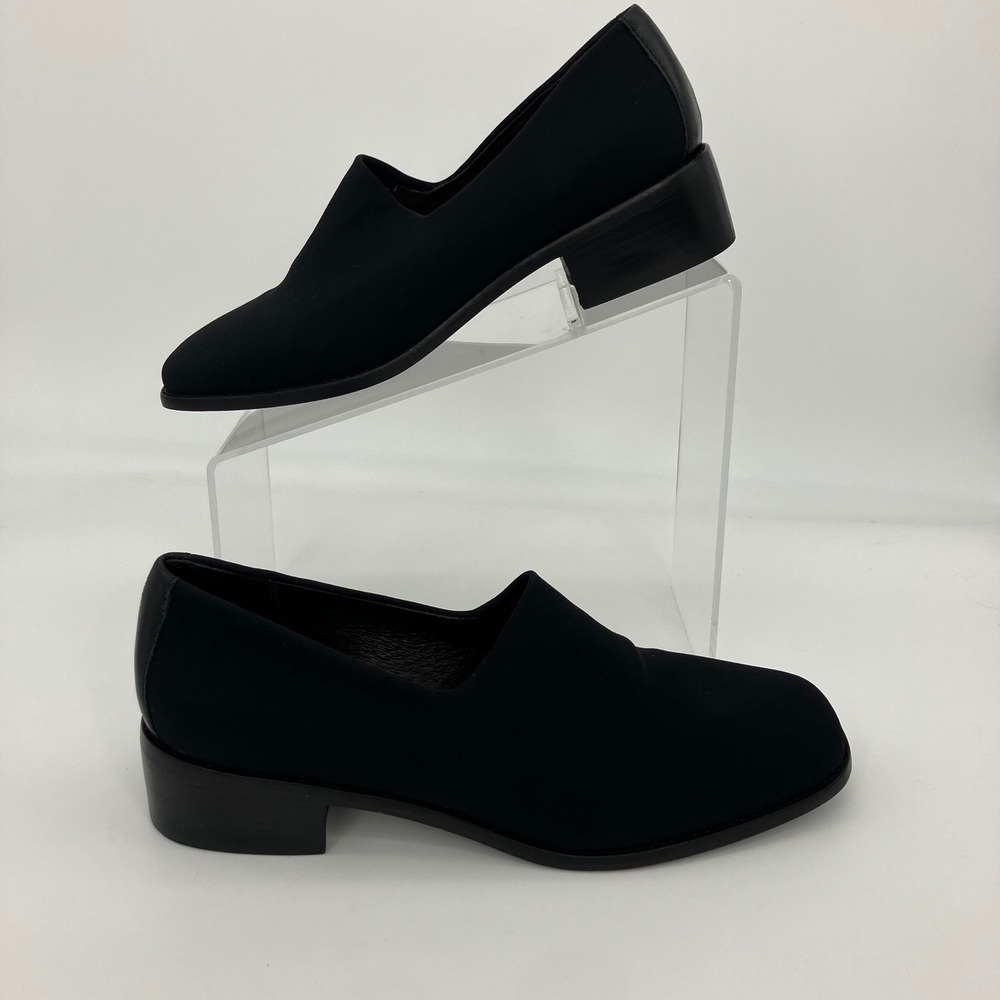 Donald J Pliner Loafers Womens 7M Black Stretch Fabric Square Toe Block Heel